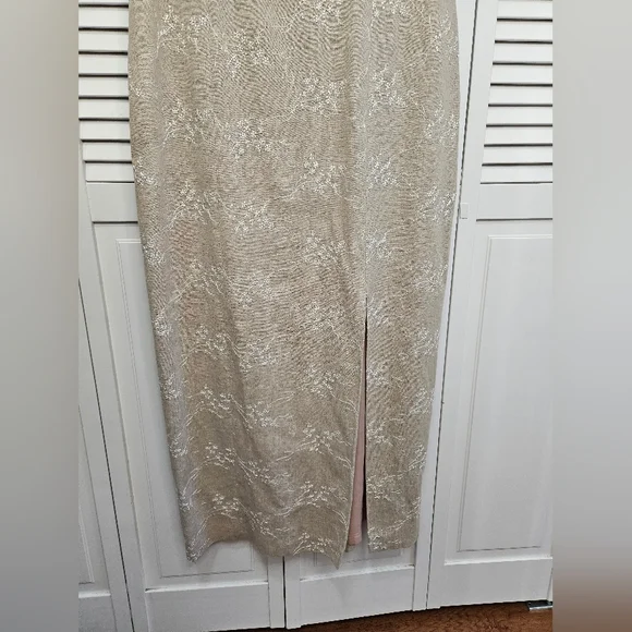 Elegant Tan Midi Dress with Floral Accents - Picture 5 of 12